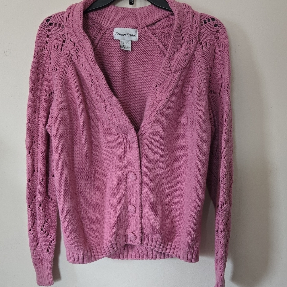 Vintage Bonnie Evans Cardigan Sz Large. Pink Mauve Rose‎ Sweet Feminine Romantic